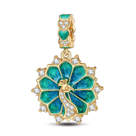 gona- Peacock Tarnish-resistant Silver Animal Dangle Charms With Enamel In 14K Gold Plated