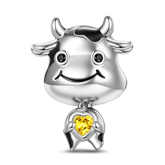 gona- Proud Baby Cow Tarnish-resistant Silver Animal Dangle Charms In White Gold Plated - Heartful Hugs Collection