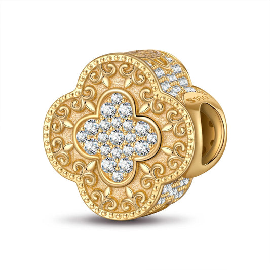 gona- Golden Four Leaf Clover Tarnish-resistant Silver Charms In 14K Gold Plated