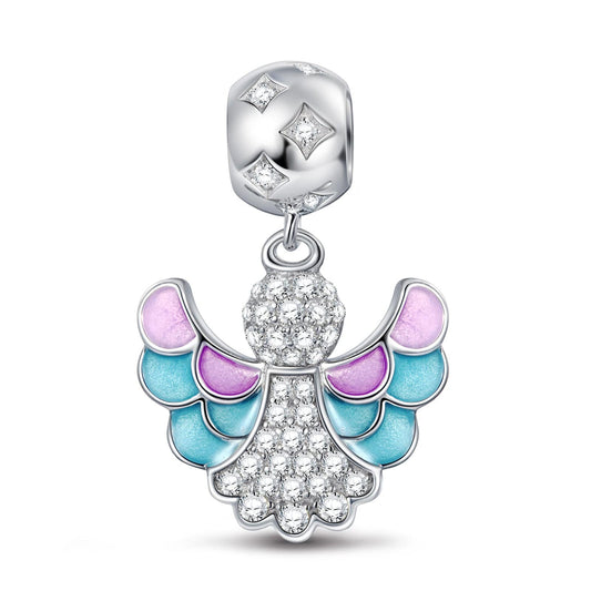 gona- Little Dancing Angel Tarnish-resistant Silver Dangle Charms With Enamel In White Gold Plated
