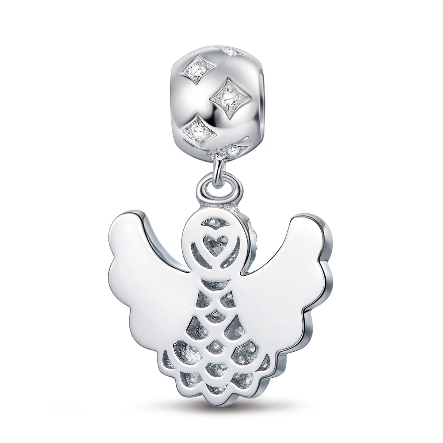 Little Dancing Angel Tarnish-resistant Silver Dangle Charms With Enamel In White Gold Plated