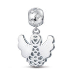 Little Dancing Angel Tarnish-resistant Silver Dangle Charms With Enamel In White Gold Plated