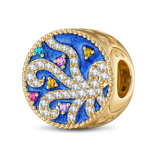 gona- Resourceful Octopus Tarnish-resistant Silver Charms With Enamel In 14K Gold Plated