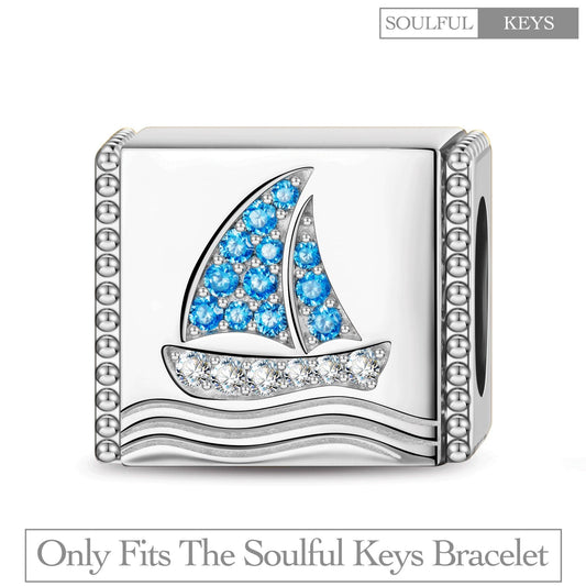 gona- Seafaring Sailboat Tarnish-resistant Silver Rectangular Charms In White Gold Plated