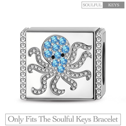 gona- Elusive Octopus Tarnish-resistant Silver Rectangular Charms In White Gold Plated