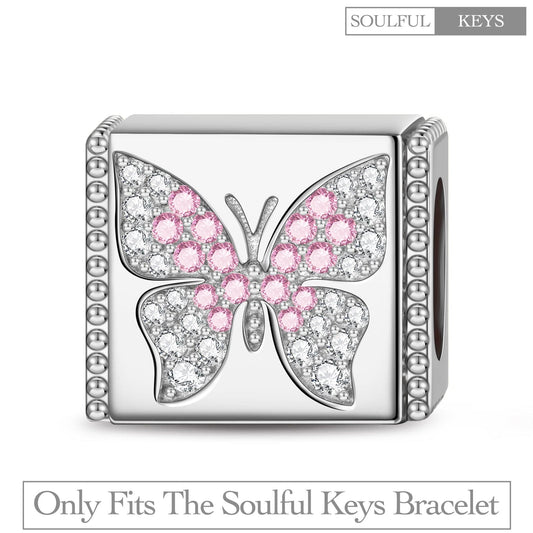 gona- Fluttering Butterfly Tarnish-resistant Silver Rectangular Charms In White Gold Plated