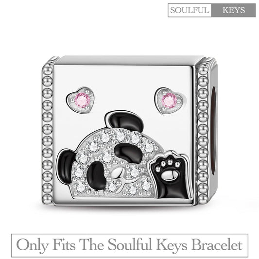 gona- Endearing Panda Tarnish-resistant Silver Rectangular Charms With Enamel In White Gold Plated