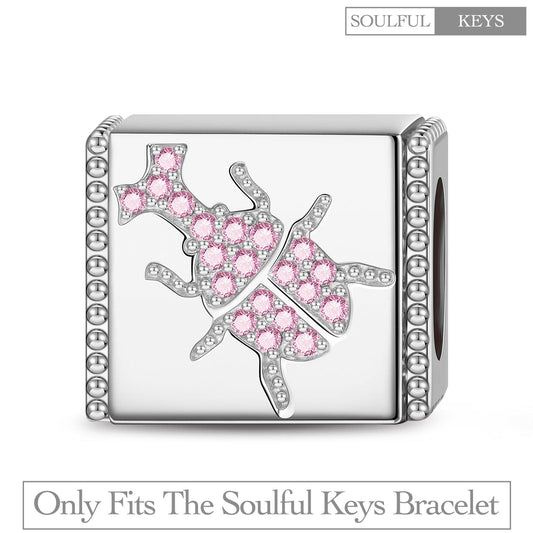 gona- Vibrant Longhorn Beetle Tarnish-resistant Silver Rectangular Charms In White Gold Plated