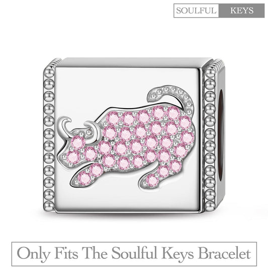 gona- Powerful Bull Tarnish-resistant Silver Rectangular Charms In White Gold Plated