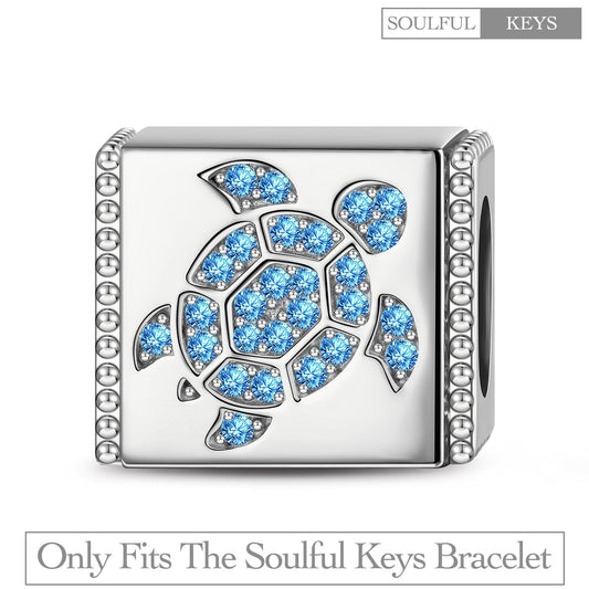 gona- Serene Sea Turtle Tarnish-resistant Silver Rectangular Charms In White Gold Plated