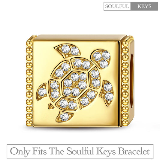 gona- Serene Sea Turtle Tarnish-resistant Silver Rectangular Charms In 14K Gold Plated