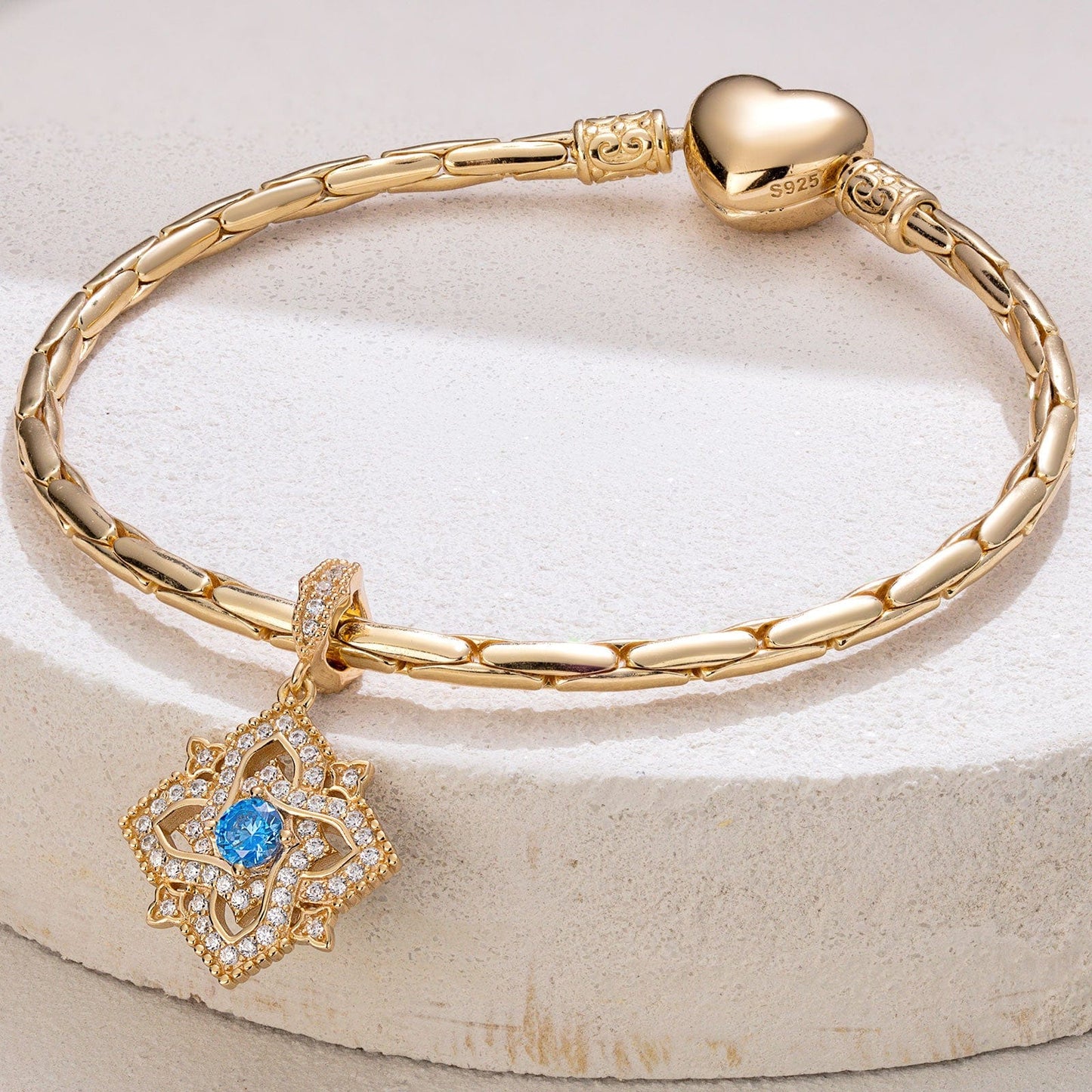 Quatrefoil Rose December Birthstone Tarnish-resistant Silver Dangle Charms In 14K Gold Plated