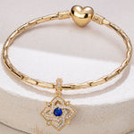 Quatrefoil Rose September Birthstone Tarnish-resistant Silver Dangle Charms In 14K Gold Plated