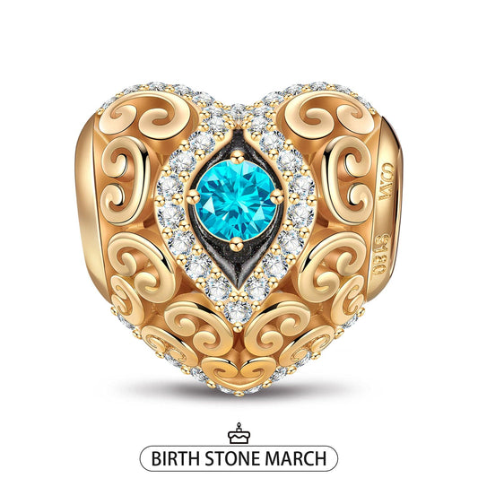 gona- Heart of Grace March Birthstone Tarnish-resistant Silver Charms With Enamel In 14K Gold Plated