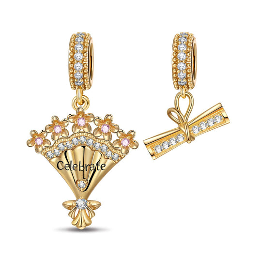 gon- Graduation Bouquet Tarnish-resistant Silver Dangle Charms In 14K Gold Plated