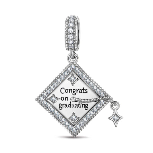 gon- Customizable Engraving Congrats on Graduating Tarnish-resistant Silver Dangle Charms In White Gold Plated