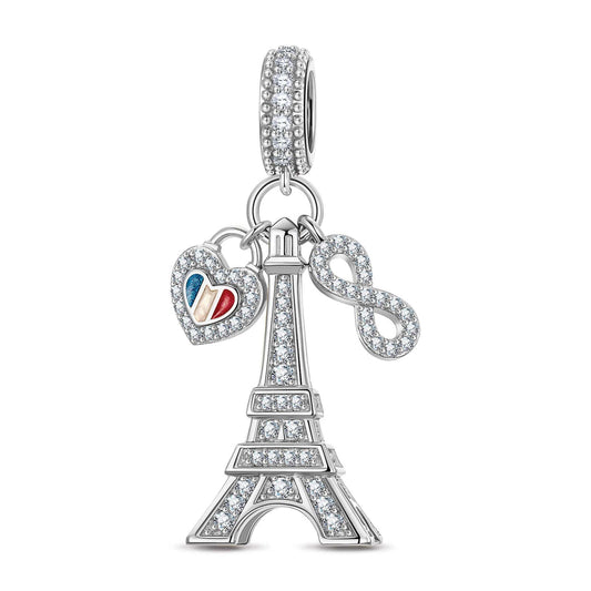 gon- Eiffel Flair Tarnish-resistant Silver Dangle Charms With Enamel In White Gold Plated