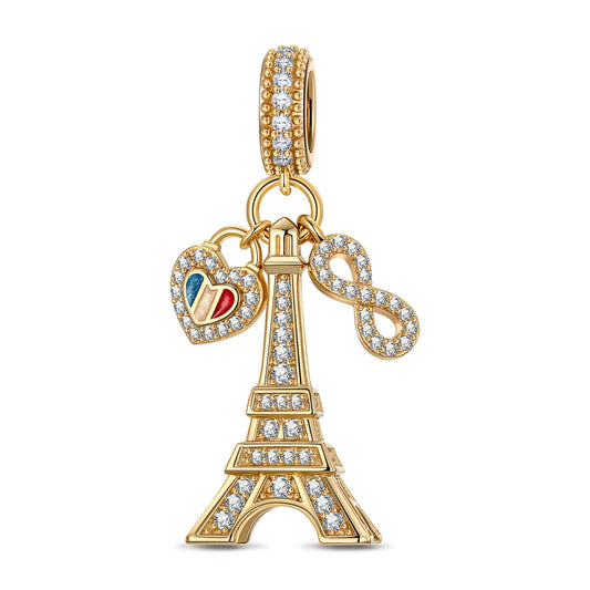 gon- Eiffel Flair Tarnish-resistant Silver Dangle Charms With Enamel In 14K Gold Plated