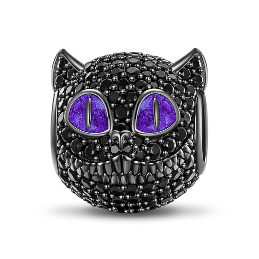 gona- Purple-Eyed Cat Tarnish-resistant Silver Charms With Enamel In Gunmetal Plating