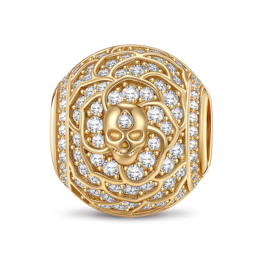 gona- Flowering Skull Tarnish-resistant Silver Charms In 14K Gold Plated