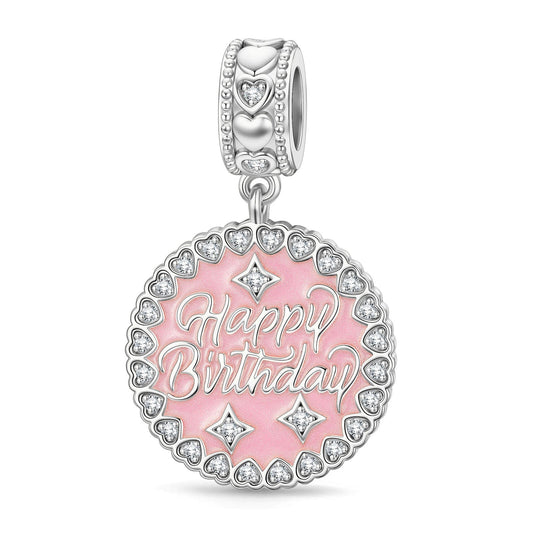 gona- Pink Birthday Wishes Tarnish-resistant Silver Dangle Charms In White Gold Plated