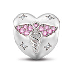 Heartful Caduceus Tarnish-resistant Silver Charms In White Gold Plated