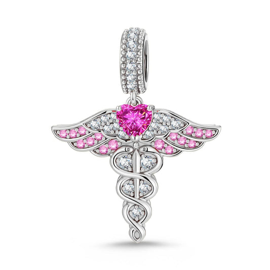 gona- Healing Caduceus Tarnish-resistant Silver Dangle Charms In White Gold Plated