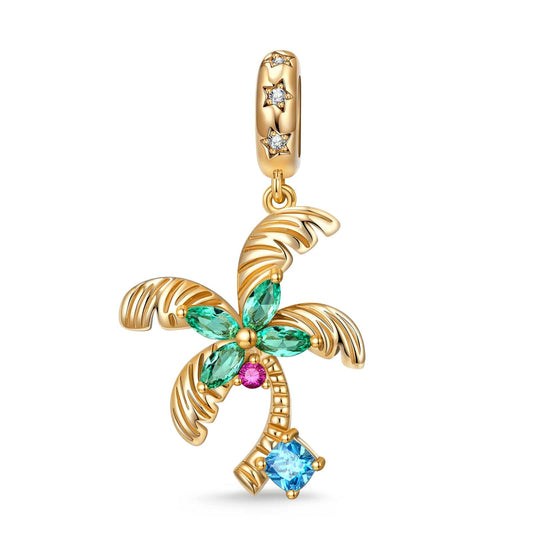 gona- Coconut Palm Tarnish-resistant Silver Dangle Charms In 14K Gold Plated