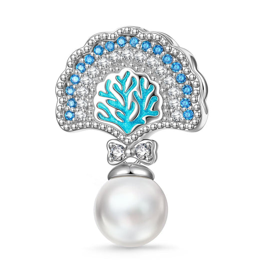gon- Shells and Corals Tarnish-resistant Silver Dangle Charms With Enamel In White Gold Plated
