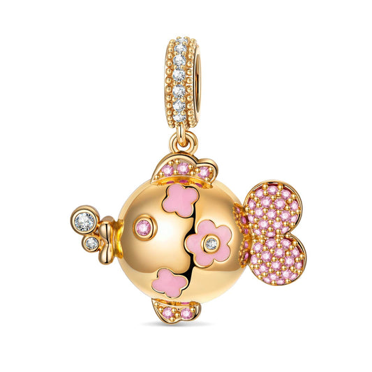 gon- Adorable Fish Tarnish-resistant Silver Dangle Charms With Enamel In 14K Gold Plated