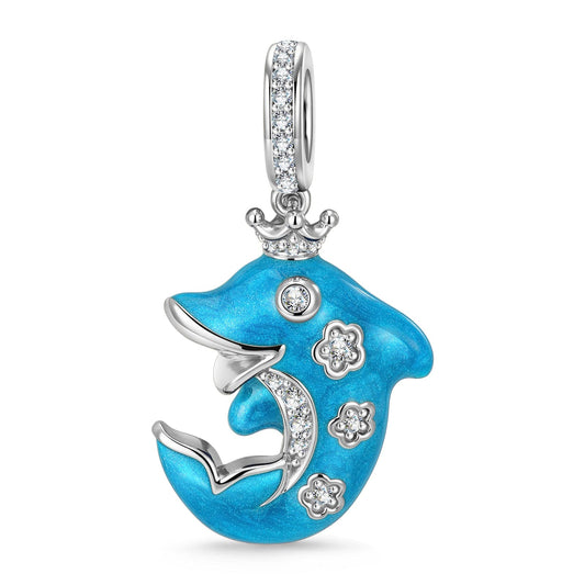 gon- Glowing Dolphin Tarnish-resistant Silver Dangle Charms With Enamel In White Gold Plated