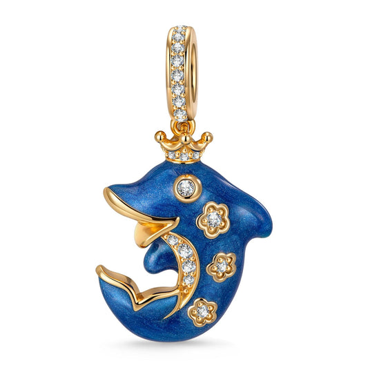 gon- Glowing Dolphin Tarnish-resistant Silver Dangle Charms With Enamel In 14K Gold Plated