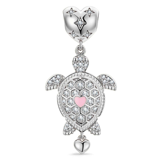 gon- Heartfelt Turtle Tarnish-resistant Silver Dangle Charms With Enamel In White Gold Plated