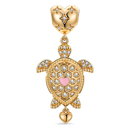 gon- Heartfelt Turtle Tarnish-resistant Silver Dangle Charms With Enamel In 14K Gold Plated