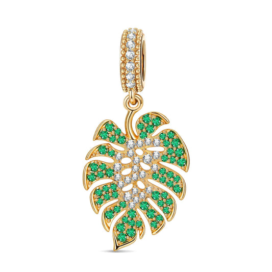 gon- Monstera Leaf Tarnish-resistant Silver Dangle Charms In 14K Gold Plated