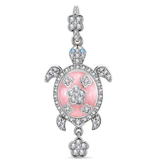 gon- Blush Turtle Tarnish-resistant Silver Dangle Charms With Enamel In White Gold Plated