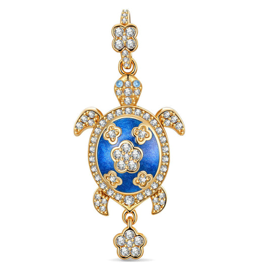 gon- Sapphire Turtle Tarnish-resistant Silver Dangle Charms With Enamel In 14K Gold Plated