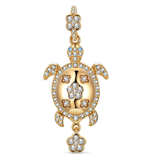 gon- Serene Turtle Tarnish-resistant Silver Dangle Charms In 14K Gold Plated