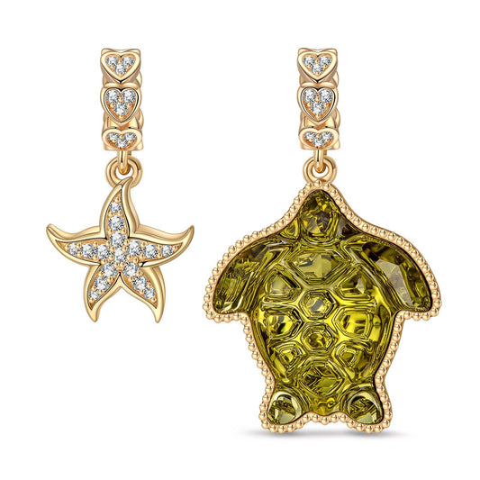 gona- Turtle and Starfish Tarnish-resistant Silver Dangle Charms with Crystal from Swarovski In 14K Gold Plated
