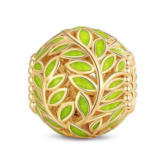 gona- Olive Leaf Tarnish-resistant Silver Charms With Enamel In 14K Gold Plated