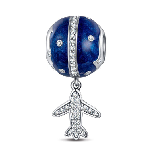 gona- Sterling Silver Flying Around The Equator Dangle Charms With Enamel In White Gold Plated