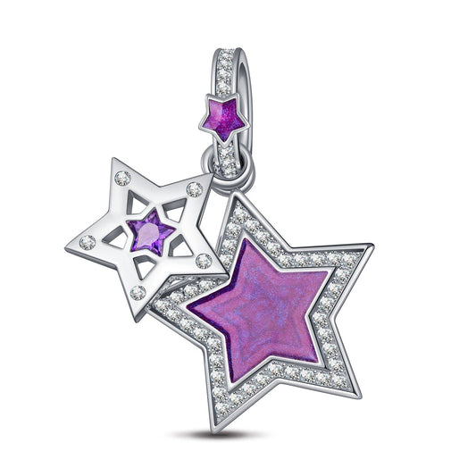 gona- Sterling Silver The Purple Star Dangle Charms With Enamel In White Gold Plated