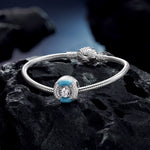 Sterling Silver Blue Lifebuoy Charms With Enamel In White Gold Plated