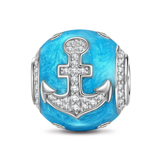 gona- Sterling Silver Anchor Blue Charms With Enamel In White Gold Plated
