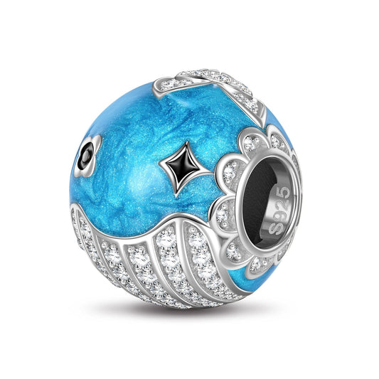 gona- Sterling Silver Cute Blue Whale Charms With Enamel In White Gold Plated