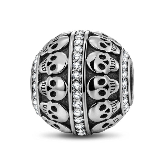 gona- Sterling Silver Halloween Skulls Charms With Enamel In Blackened 925 Sterling Silver