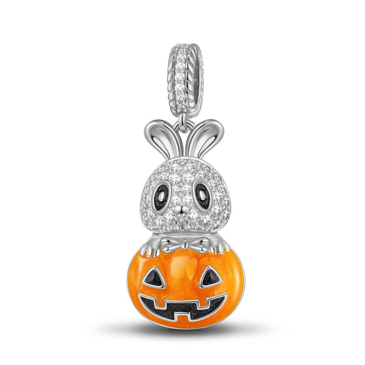 gona- Sterling Silver Cute Pumpkin Bunny Dangle Charms With Enamel In White Gold Plated