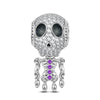 Sterling Silver Lady Skeleton Dangle Charms With Enamel In White Gold Plated