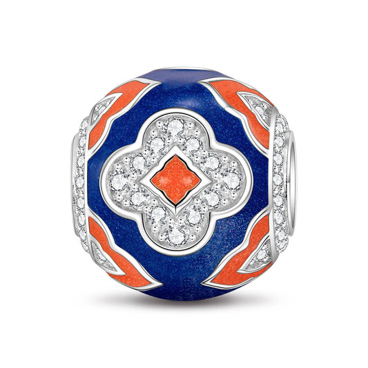 gona- Sterling Silver Blue Artistic Window Flowers Charms With Enamel In White Gold Plated