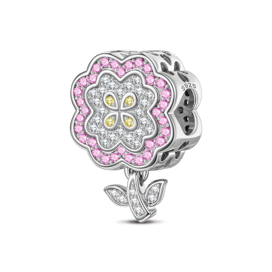 gona- Sterling Silver Pink Daisy Flower Dangle Charms In White Gold Plated